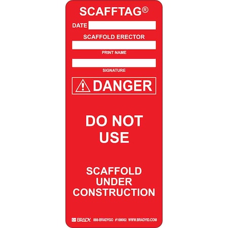 Brady Tag, Polyester, 3.25 in Width, 7.625 in Height, , 100 PK SCAF-STSI 629